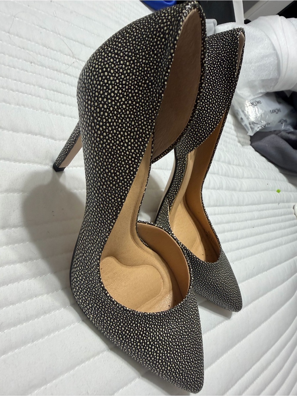 Jessica Simpson Black Pointed Toe Stiletto Pumps with White Speckle
